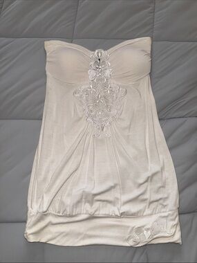 Strapless Cream Embroidered Tube Dress